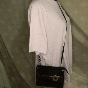 Brighton Central Park Organizer Crossbody Croc Black Brown Purse Suede Leather
